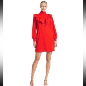 WHO WHAT WEAR Red Ruffle Mock Neck Balloon Sleeve Knit A-Line Dress XL w/Pockets